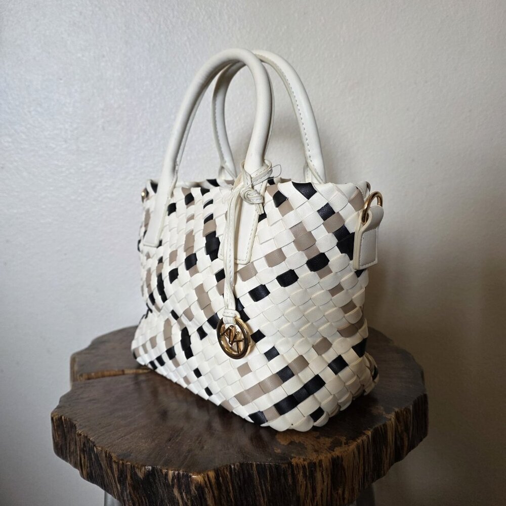 Satchel Tote Cream Black Neutral Top Handle Bag - Picture 8 of 16